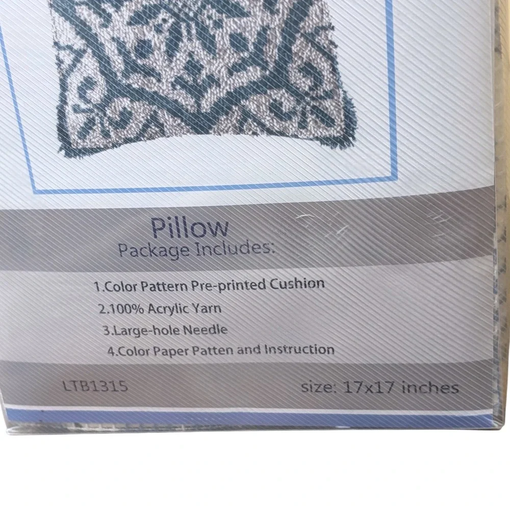 Lapatain Latch Hook Kit Blue Grey Geometric Pillow Case 17x17 DIY Craft LTB1315‎